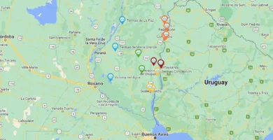 Mapa de los Circuitos termales de Entre Rios