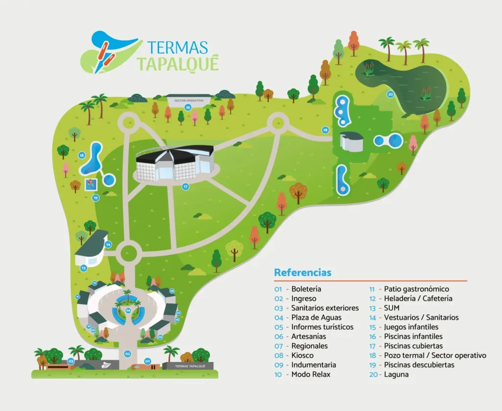mapa del complejo termal de Tapalque